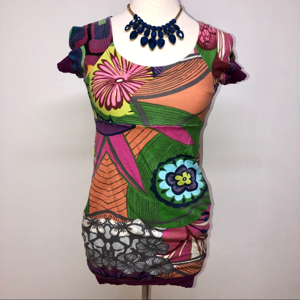 ❌Sold!❌ Desigual Floral Knit Mini Dress Size Small - Picture 2 of 10